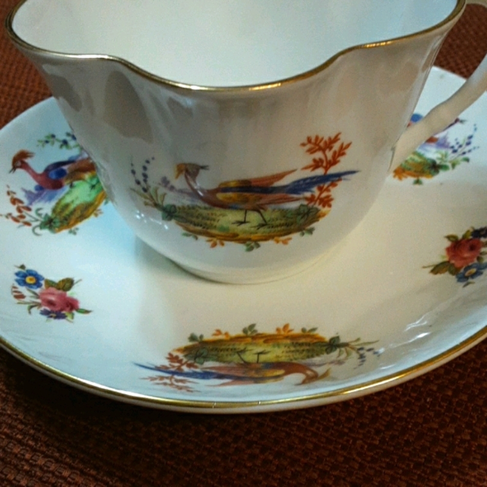 Crown Staffordshird Bird Bone China Cup and Saucer - Picture 1 of 5